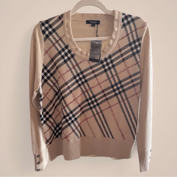 🌺SOLD🌺Burberry Nova Cashmere Sweater, Womens, 5, Burberry Button Sleeve - Picture 1 of 6